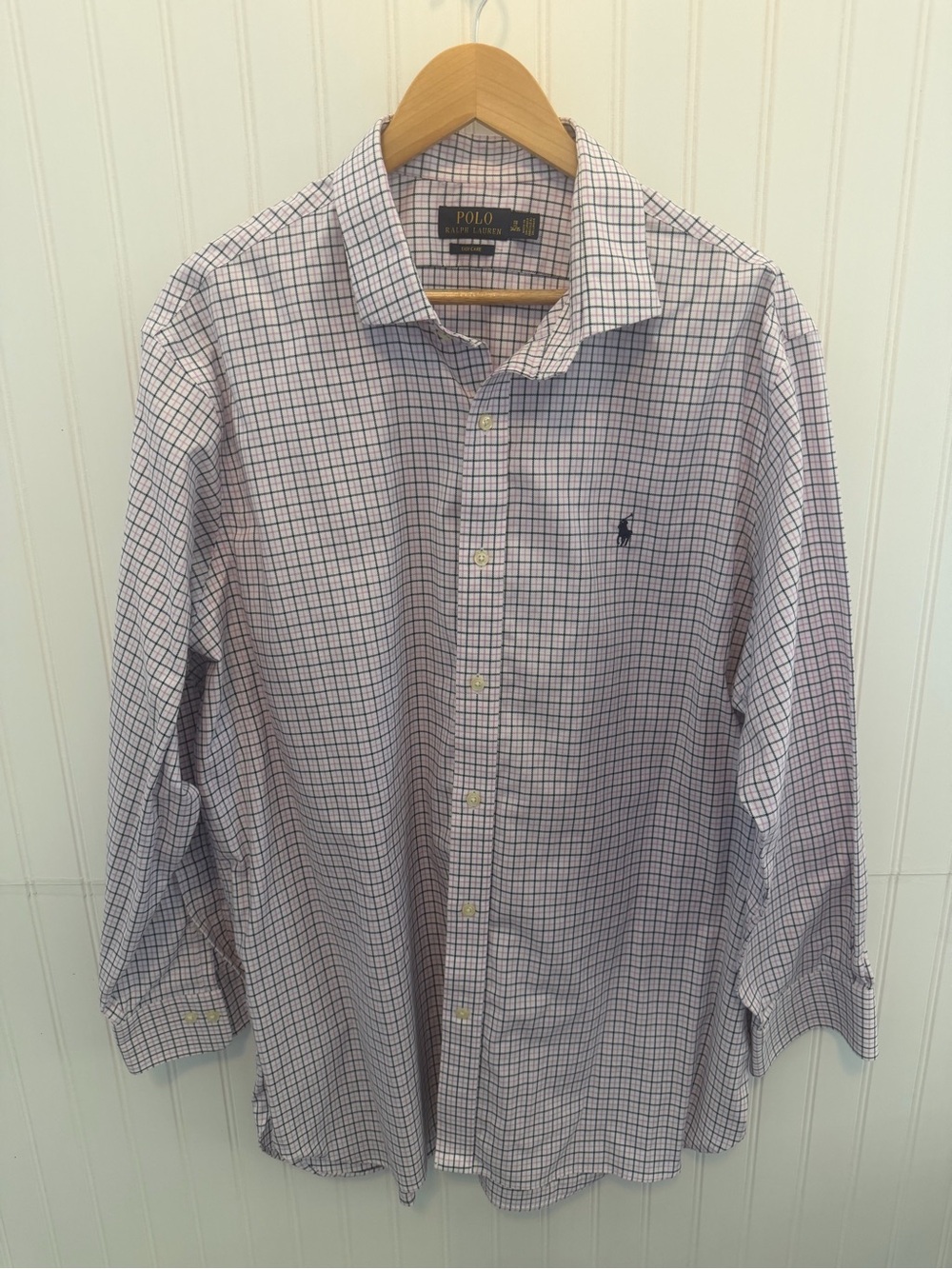 Ralph Lauren White Shirt with Navy and Lavender Windowpane Check